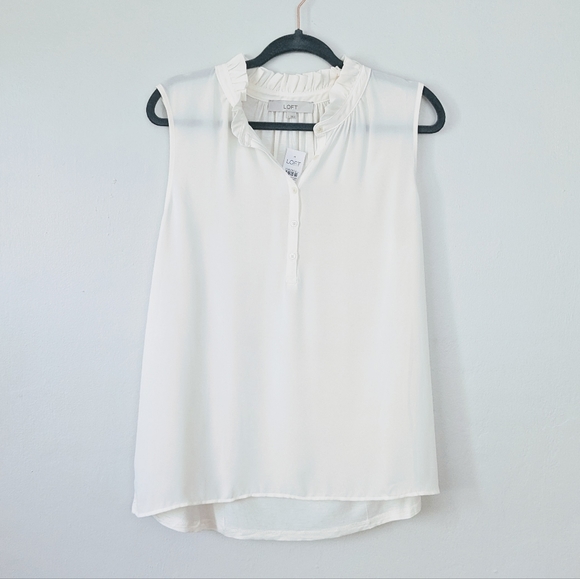 LOFT Ruffle Mixed Media Shell - Picture 2 of 5